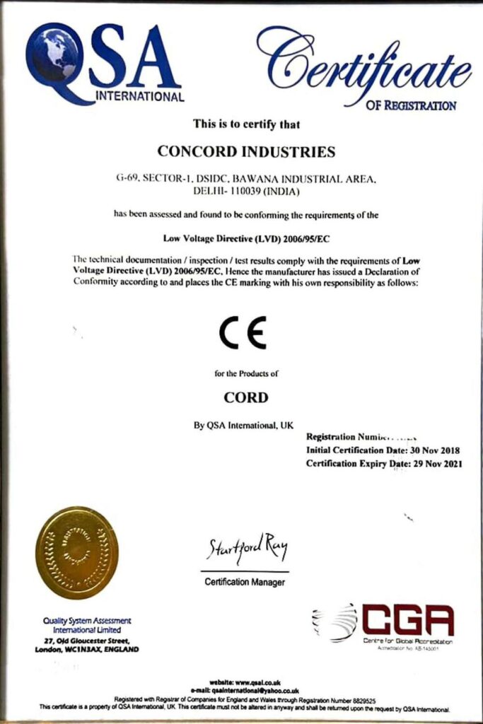 CE Certificate Concord Industries