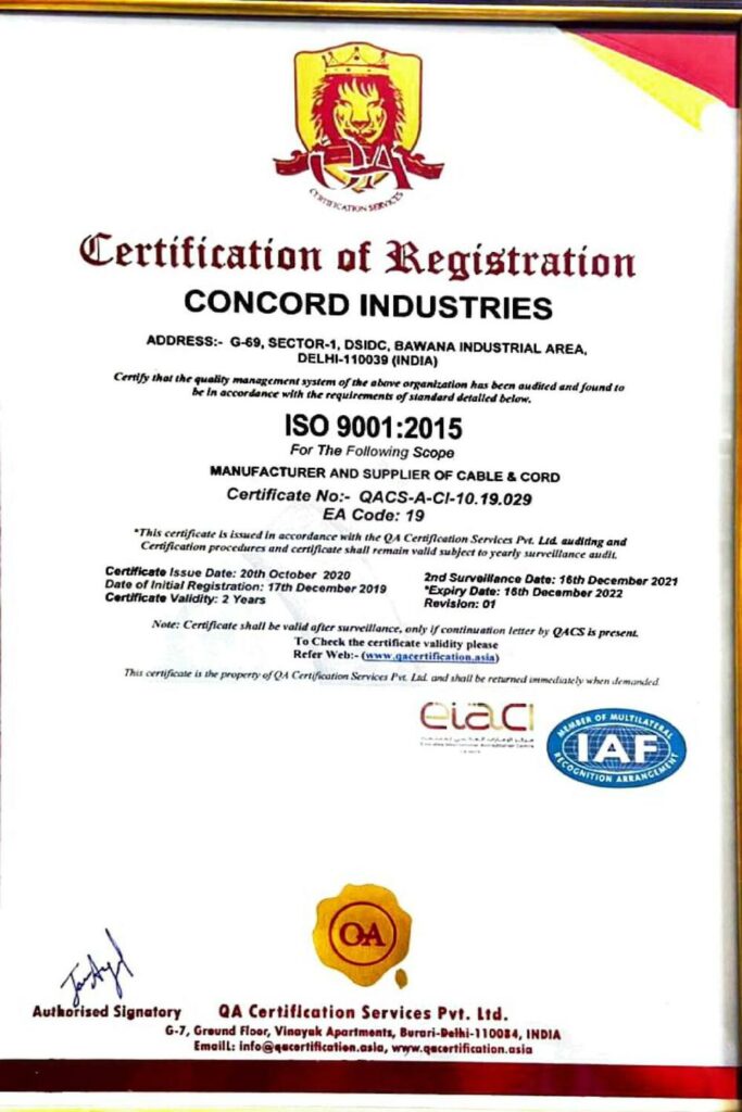 ISO 9001:2015 Certificate Concord Industries